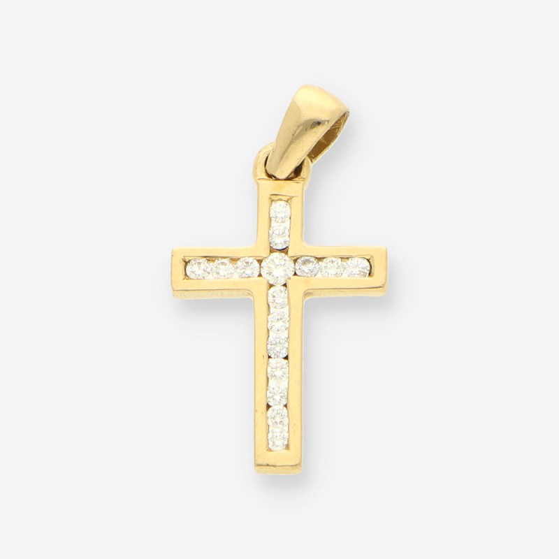 Colgante cruz oro 18kt y brillantes