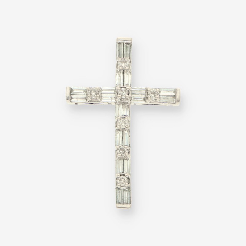 Colgante cruz oro blanco 18kt y brillantes