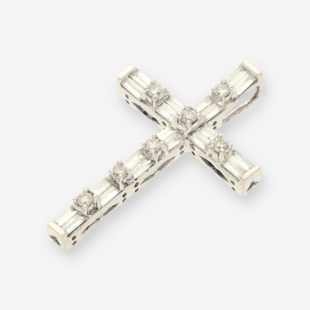Colgante cruz oro blanco 18kt y brillantes