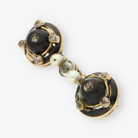 Broche Vintage oro 18kt con perla y Diamantes