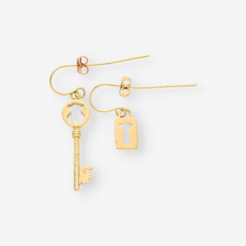 Pendientes largos llave y cerradura oro 18kt