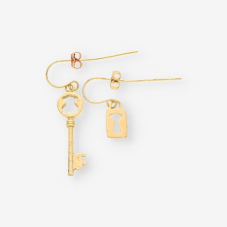 Pendientes largos llave y cerradura oro