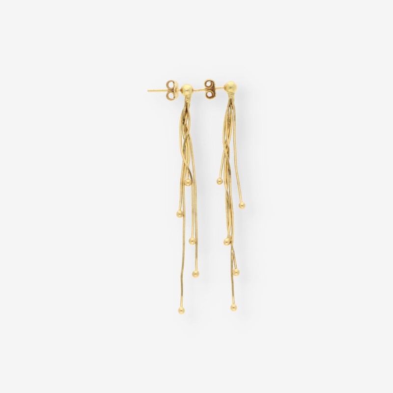 Pendientes largos con bolitas oro 18kt