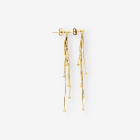Pendientes largos bolitas oro