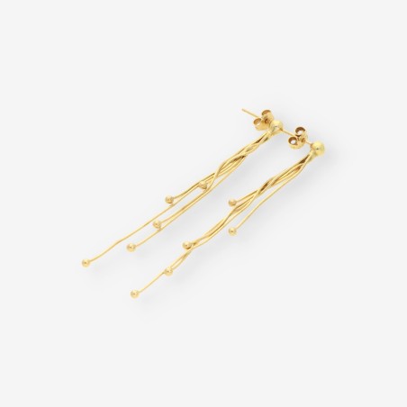 Pendientes largos con bolitas oro 18kt