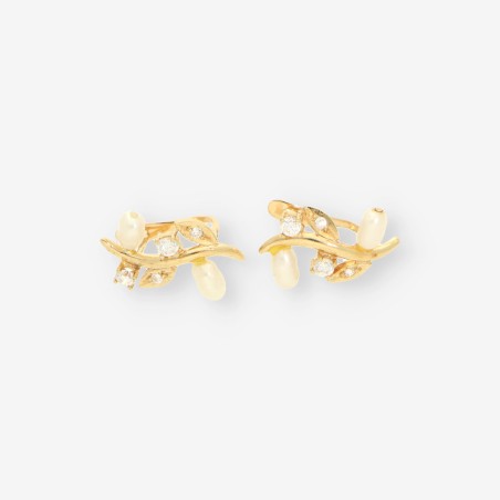 Pendientes oro, perla y circonitas