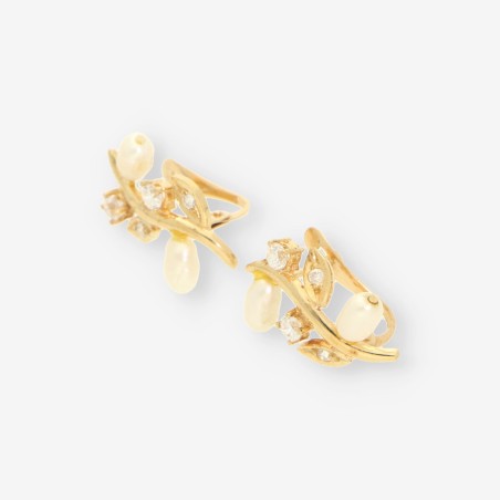 Pendientes oro 18kt con perla y circonitas