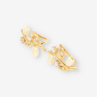 Pendientes oro, perla y circonitas