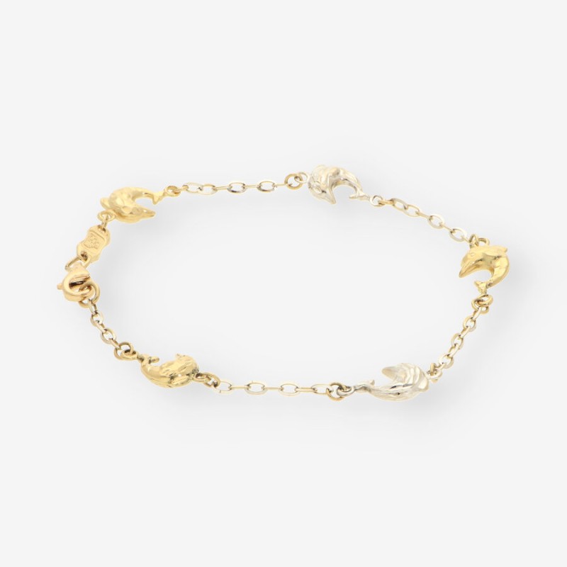 Pulsera delfines oro 18kt blanco y amarillo