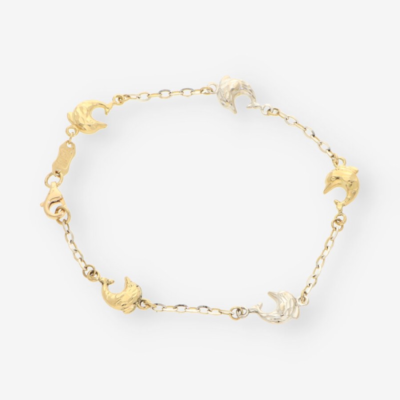 Pulsera delfines oro blanco y amarillo