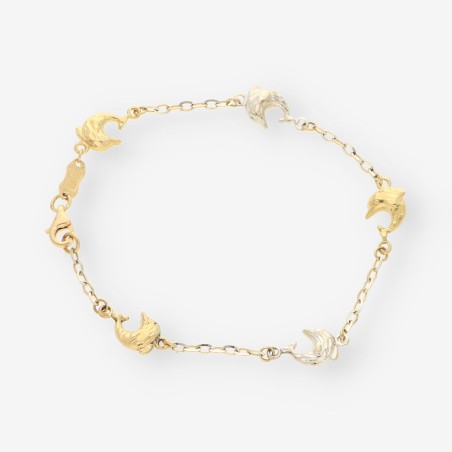 Pulsera delfines oro 18kt blanco y amarillo