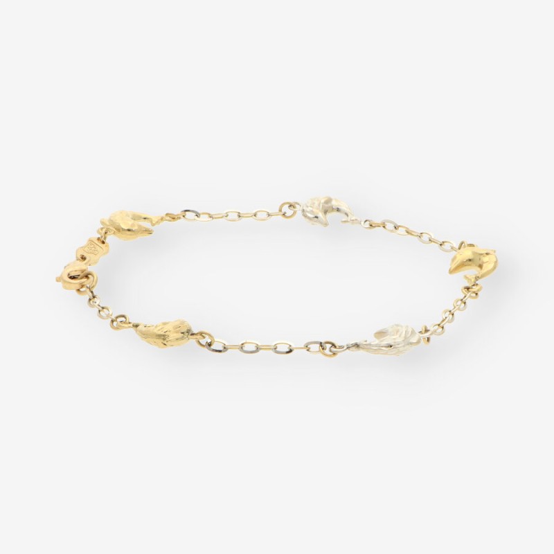 Pulsera delfines oro blanco y amarillo
