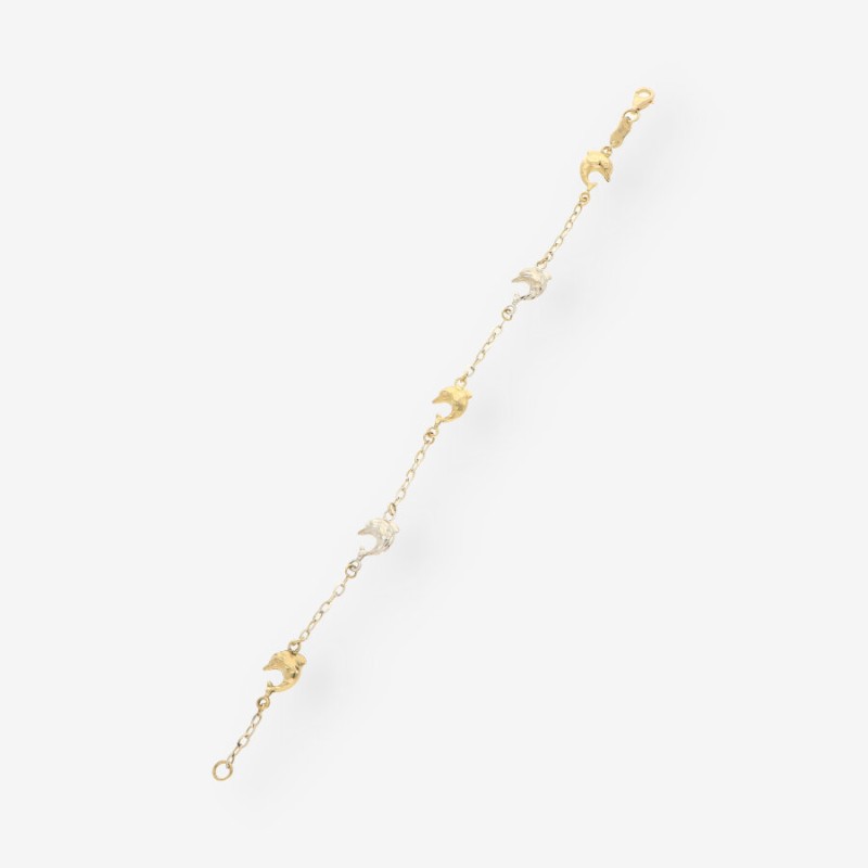 Pulsera delfines oro blanco y amarillo