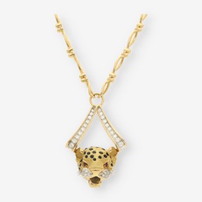 Gargantilla leopardo brillantes y oro 18kt 53.5cm