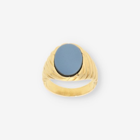 Anillo sello oro 18kt y piedra azul