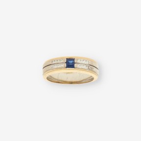 Anillo oro bl./am. zafiro y brillantes