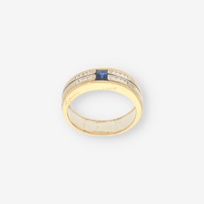 Anillo oro 18kt bicolor zafiro y brillantes