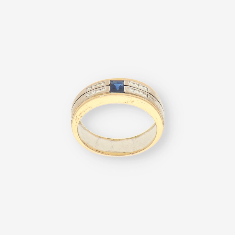 Anillo oro bl./am. zafiro y brillantes