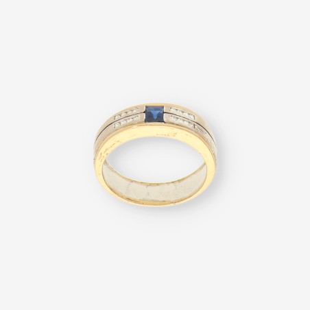 Anillo oro 18kt bicolor zafiro y brillantes