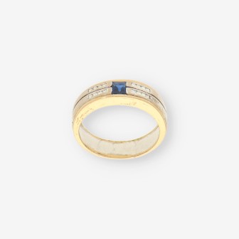 Anillo oro bl./am. zafiro y brillantes