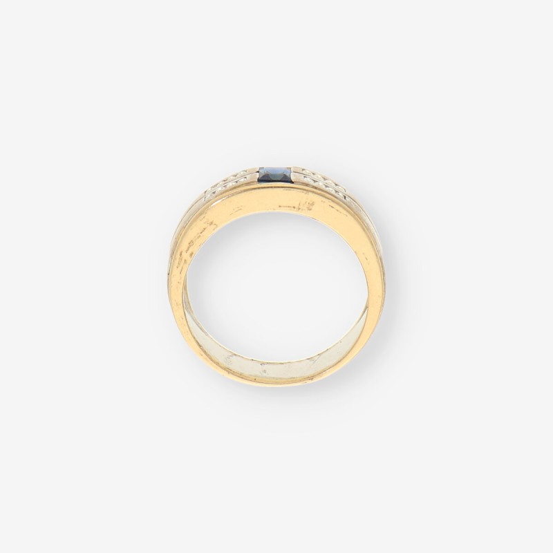 Anillo oro bl./am. zafiro y brillantes