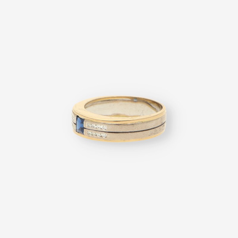 Anillo oro bl./am. zafiro y brillantes
