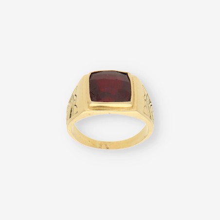 Anillo sello  oro 18kt piedra roja