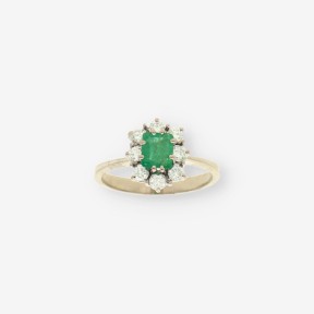 Anillo oro blanco esmeralda y bri