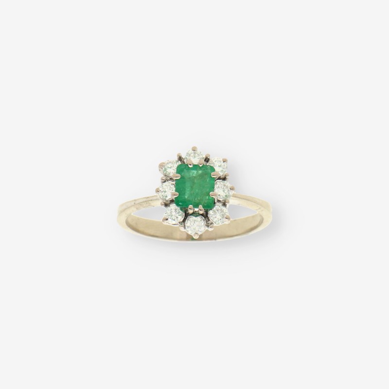 Anillo oro blanco 18kt esmeralda y brillantes