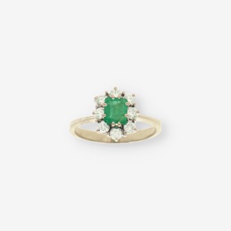 Anillo oro blanco esmeralda y bri