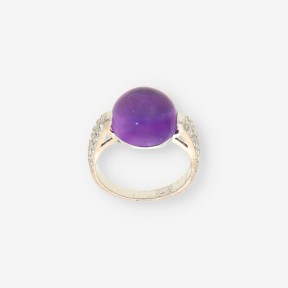 Anillo oro blanco 18kt  amatista y brillantes