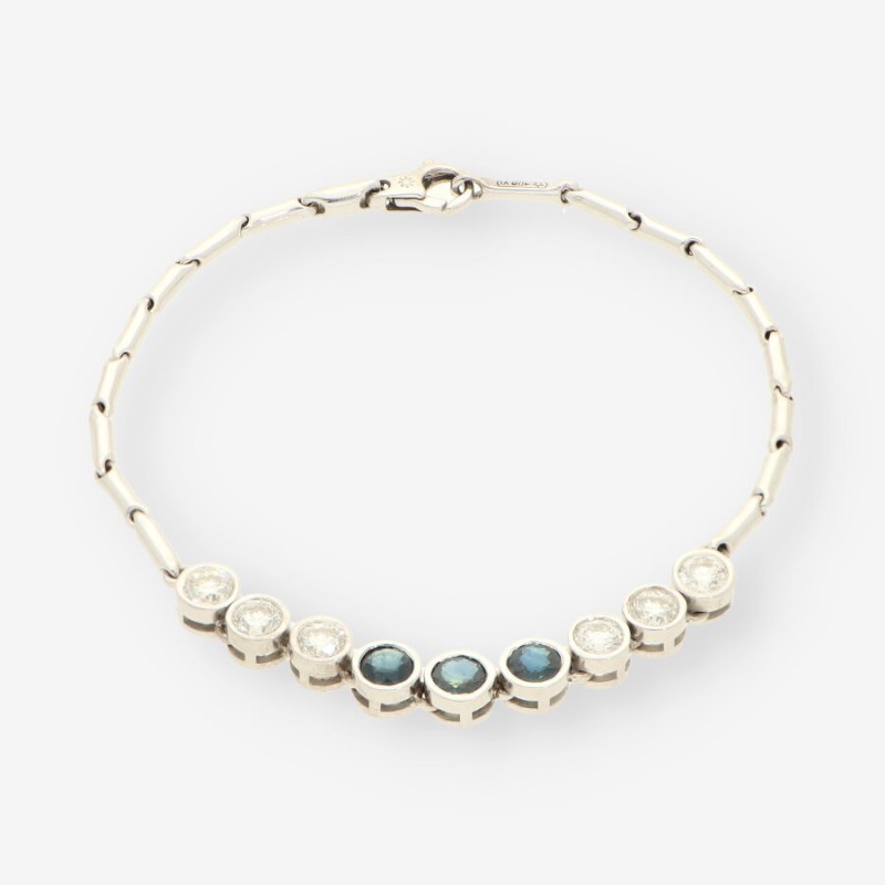 Pulsera de oro blanco 18kt con zafiros y brillantes Pulsera de oro blanco 18kt con zafiros y brillantes
